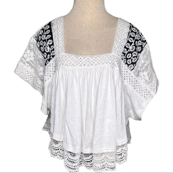 Free People Crochet Blouse Prairie Days White Combo XS Lace Knit Boho Hippie - Picture 1 of 8